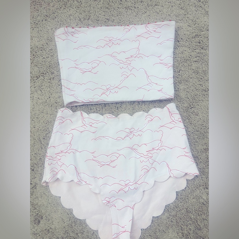 Marysia Corsica Scalloped High Waist Bikini Bottom & Strapless Top Size small
